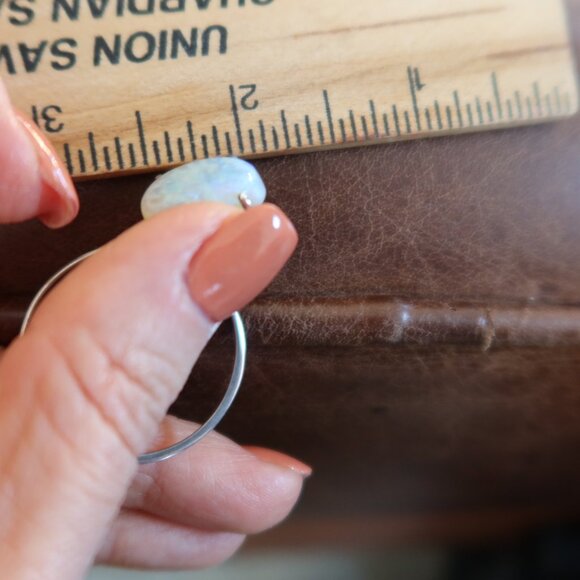 GIANT Opal & 925 sterling silver front facing hoops earrings white/blue sparkles - Picture 12 of 15